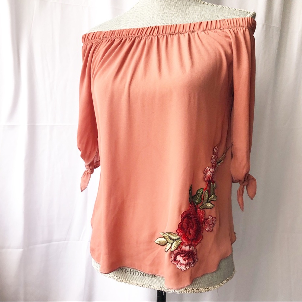 Off the shoulder top with rose detailed patchwork